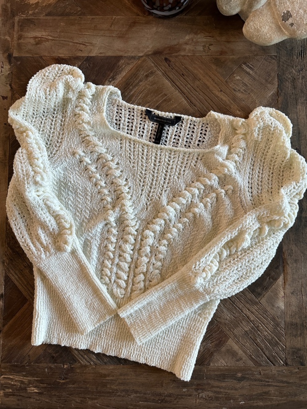 BCBGMaxAzria Cream Cable-Knit Scoop Neck Sweater
